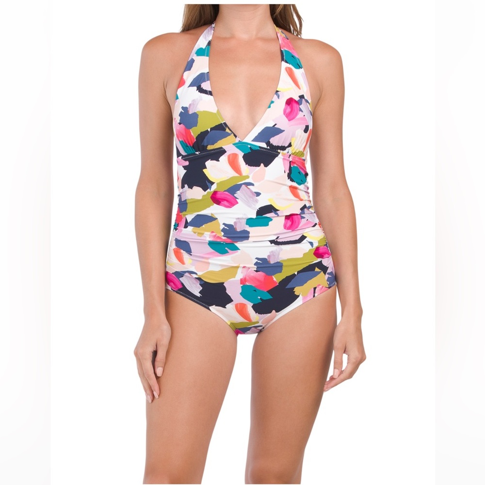 🎉LAST PIECE🎉GOTTEX‎ Canvas Print Halter One-Piece Swimsuit